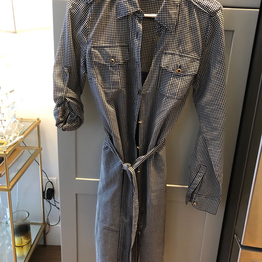 Tory Burch Navy blue dotted belted dress